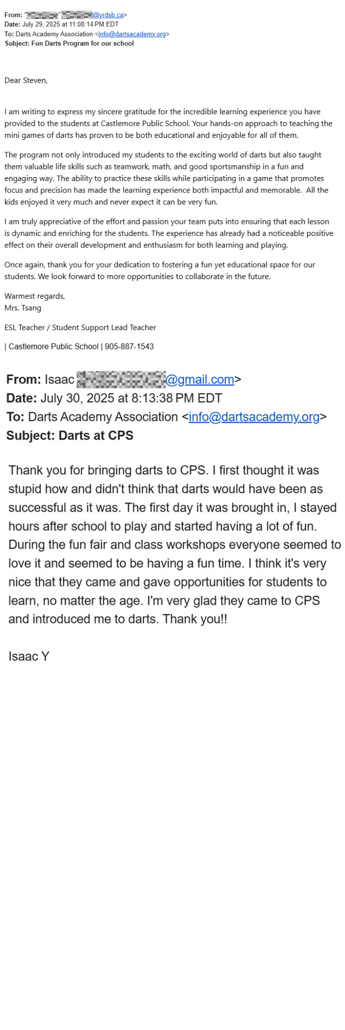 Letters from schools